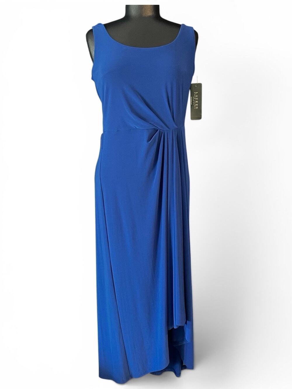 NWT Lauren Ralph Lauren Blue Sleeveless Scoop Neck HiLo Dress Stretch Size 4